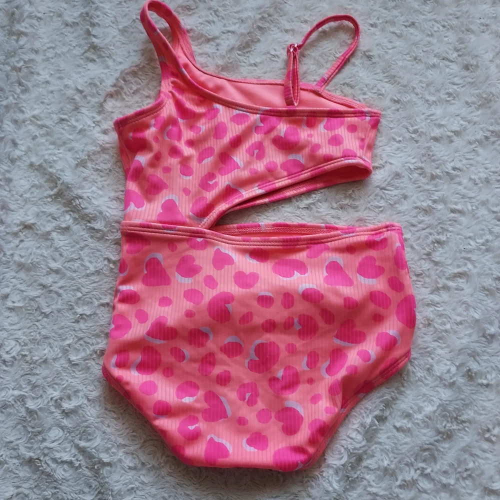 Cat & Jack Pink Heart-Print One-Piece Swimwear Pool Beach Vacation